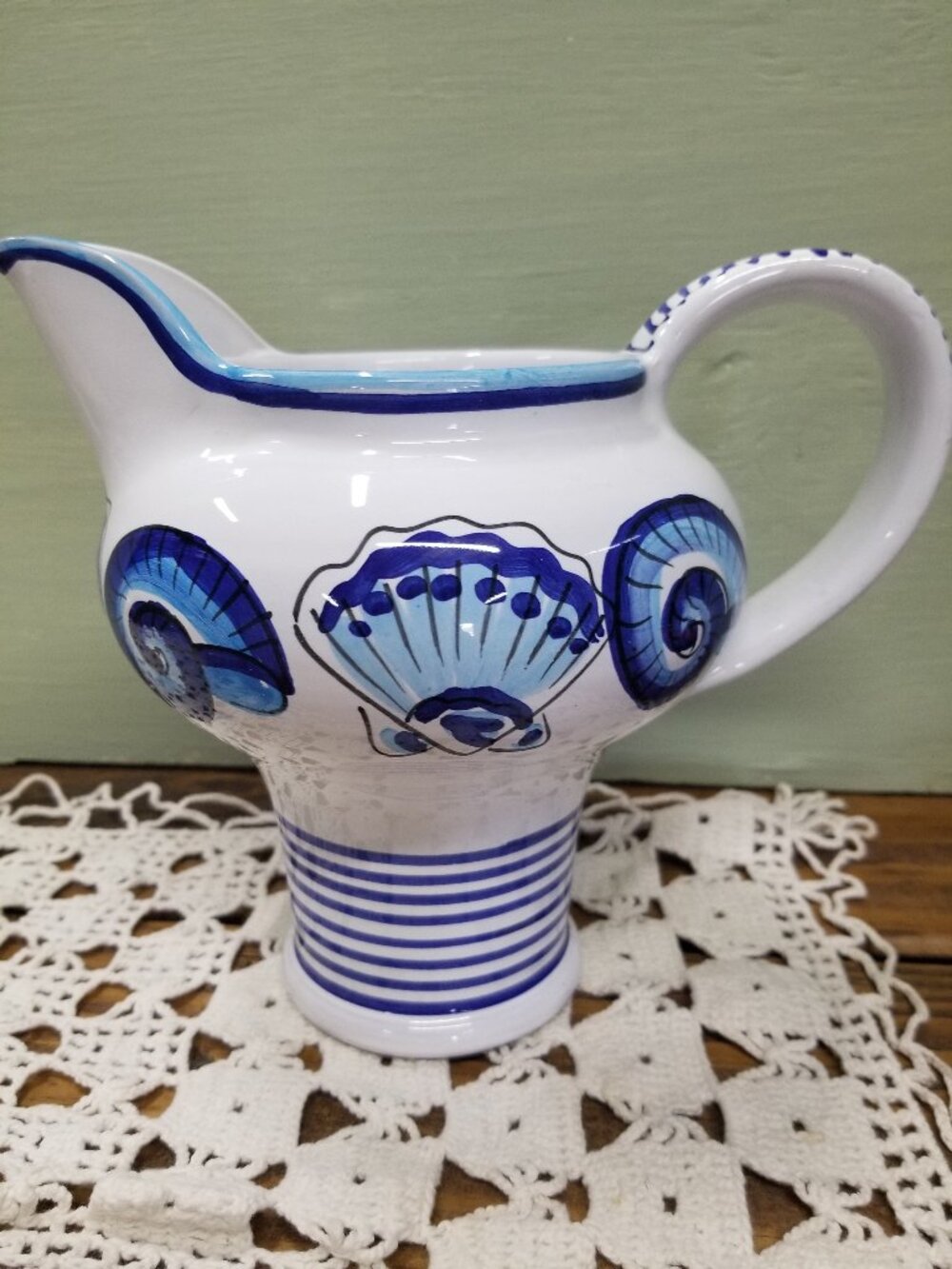 Starbucks Italy Hand Painted Pitcher Blue White with Seashells - Picture 4 of 7